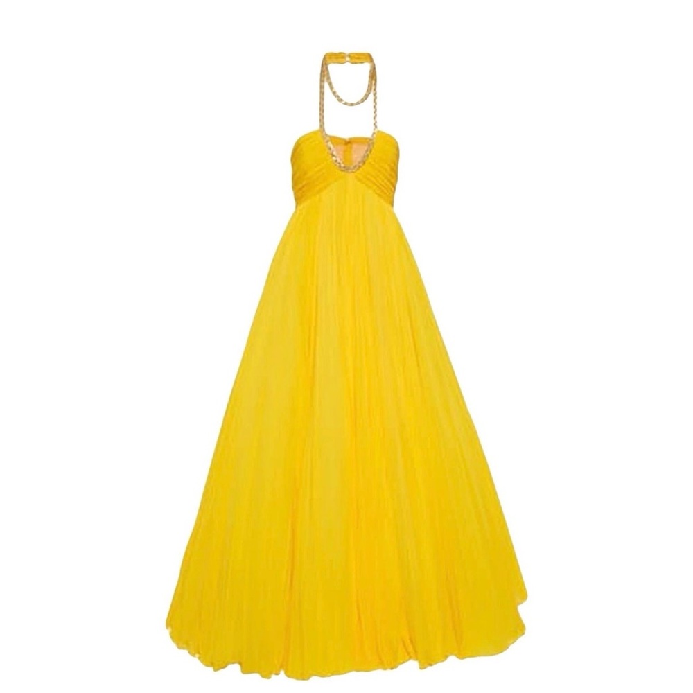 Giambattista Valli Yellow Silk Halterneck Gown